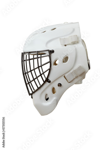 Photo: Hockey Goalie Helmet. Isolated on white. Hockey Goalie Helmet. Isolated on white.