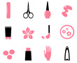 Manicure, cosmetics and beauty icons isolate on white ( pink, bl