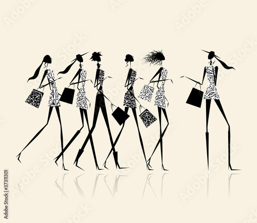 Vector: Fashion girls with shopping bags, illustration for your design Fashion girls with shopping bags, illustration for your design