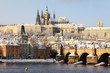 Romantic Snowy Prague gothic Castle, Czech Republic