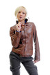 young woman in a leather jacket young woman in a leather jacket