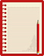 Notebook and pencil in red tone. Notebook and pencil in red tone.