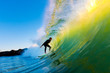 Surfer on Wave at Sunset