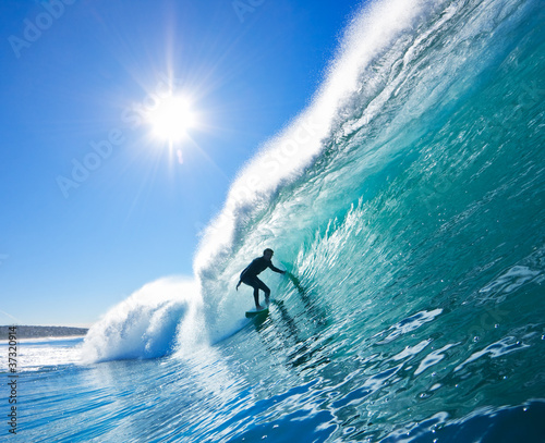 Photo: Surfer on Blue Ocean Wave Surfer on Blue Ocean Wave