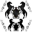heraldic shields with black stallions