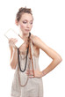 beauty girl with wallet on white background beauty girl with wallet on white background