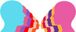 Male Female row people face couple lines