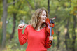 Music, girl with violin in forest Music, girl with violin in forest