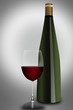 bottle with red wine and glass