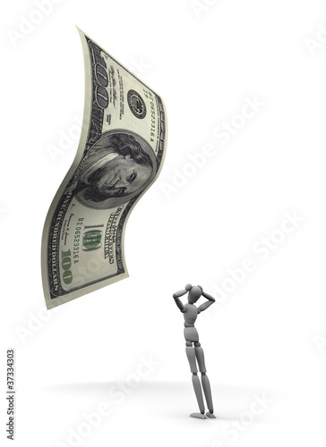 Illustration: Person Shocked at 100 Dollar Bill Person Shocked at 100 Dollar Bill