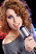 Rock star.Sexy Girl singing in retro mic Rock star.Sexy Girl singing in retro mic