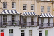 Striped canopies of Georgian house balconies in Bristol UK