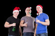 Three man wearing santa hat