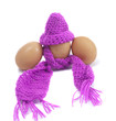 Three eggs in winter dress on a white background