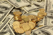 gold coins on the dollar backgrond gold coins on the dollar backgrond