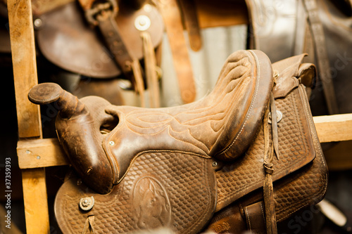Photo: Horse Saddles in a Tack Room Horse Saddles in a Tack Room