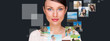 Portrait of young happy woman sharing his photo and video files