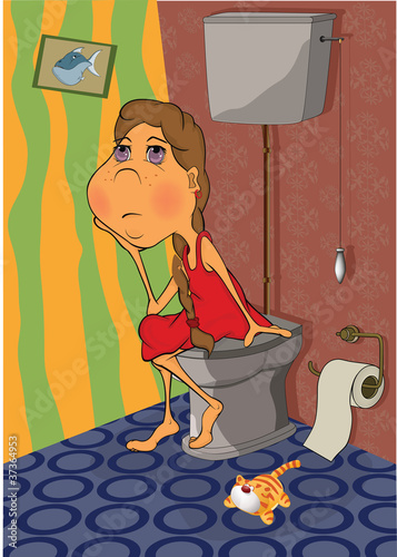 Vector: The girl in a toilet.. Cartoon The girl in a toilet.. Cartoon