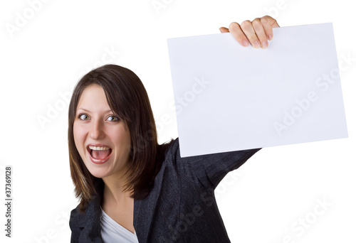 Foto: Business woman holding a blank sign Business woman holding a blank sign
