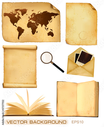 Vektor: Set of old paper sheets and old map. Vector Set of old paper sheets and old map. Vector