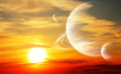Sunset in alien planet