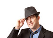 Man with hat on white background