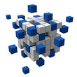 3D-Struktur aus blauen und weissen Blocks