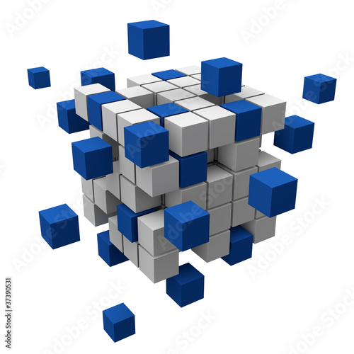 Illustration: 3D-Struktur aus blauen und weissen Blocks 3D-Struktur aus blauen und weissen Blocks
