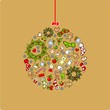 Christmas ball consisting of holiday elements and symbols