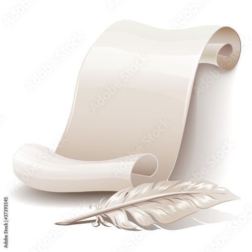 Vector: Paper scroll with feather Paper scroll with feather