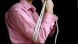 The man pulls the rope on the arm
