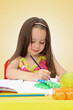 Cute little girl draw with felt-tip pen in preschool Cute little girl draw with felt-tip pen in preschool