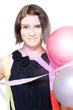 Party Girl Draped In Party Balloons And Streamers