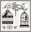 Vector: Vintage Bird Cages with Ornamental Decorations Vintage Bird Cages with Ornamental Decorations