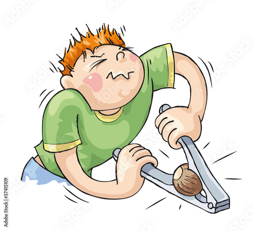 Vector: A strong man tries to crush the nut A strong man tries to crush the nut