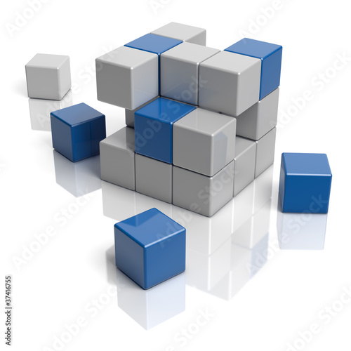 Illustration: Graue und blaue Bausteine Graue und blaue Bausteine