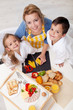 Preparing healthy breakfast together - top view Preparing healthy breakfast together - top view