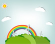 stylized vector landscape with windmills