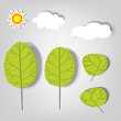 Vector: set of vector stickers. Clouds and trees set of vector stickers. Clouds and trees