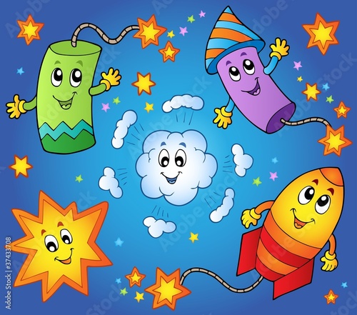 Vector: Cartoon fireworks theme 1 Cartoon fireworks theme 1