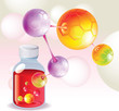 Red medicine, medicine bottle, and the color molecules