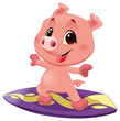 Pig with surf. Vector sporty isolated character Pig with surf. Vector sporty isolated character