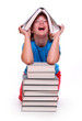 Happy schoolgirl with book.