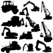 Set of vector silhouettes of  construction machine