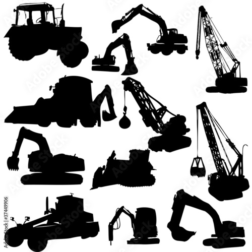 Vector: Set of vector silhouettes of construction machine Set of vector silhouettes of construction machine