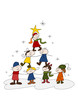 Cartoon-Zeichnung: Kinder feiern Weihnachten