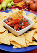 Nachos, corn chips with chili sauce