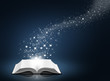 text, star and snow on open white book