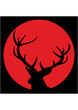 Silhouette of deer with antlers and red moon