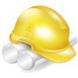 construction hat and paper plans